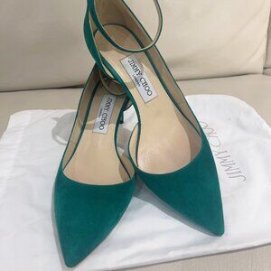 Jimmy Choo 65mm Suede Pumps Italy Size 38.5 US Size 8 Elegant Strap Heels